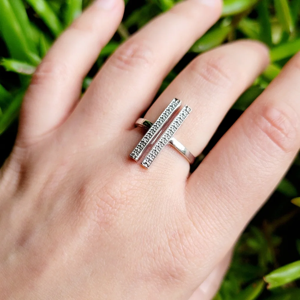 New Classic Silver Simple Dainty Double Bar Ring Band